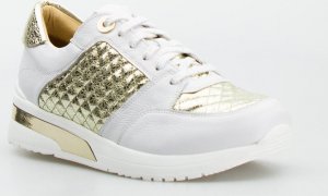 AGA Sneakersy na koturnie pikowane skórzane białe złote Aga-39 2