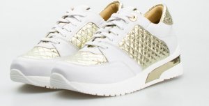 AGA Sneakersy na koturnie pikowane skórzane białe złote Aga-39 4