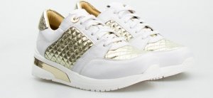 AGA Sneakersy na koturnie pikowane skórzane białe złote Aga-39 5