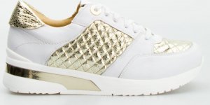 AGA Sneakersy na koturnie pikowane skórzane białe złote Aga-40 1