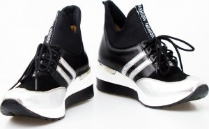 AGA Sneakersy skórzane na koturnie czarne srebrne Aga-39 6