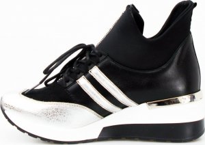 AGA Sneakersy skórzane na koturnie czarne srebrne Aga-40 3