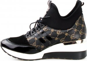 AGA Sneakersy skórzane na koturnie czarne z wzorem Aga-36 3