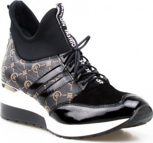 AGA Sneakersy skórzane na koturnie czarne z wzorem Aga-37 2