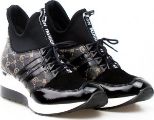 AGA Sneakersy skórzane na koturnie czarne z wzorem Aga-37 5