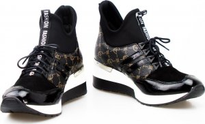 AGA Sneakersy skórzane na koturnie czarne z wzorem Aga-38 6
