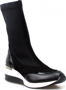 AGA Sneakersy skórzane wysokie wsuwane czarna wstawka czarne Aga-40 2