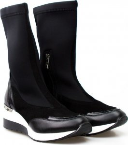 AGA Sneakersy skórzane wysokie wsuwane czarna wstawka czarne Aga-40 5