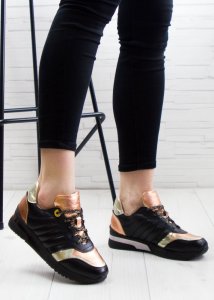 AGA Sneakersy z mieniącymi się wstawkami skórzane czarne Aga-41 7