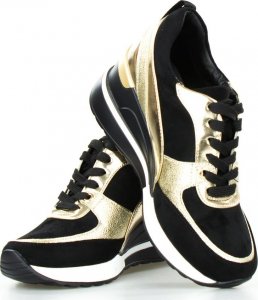 W. Potocki Sneakersy na koturnie mieniące się czarne złote Potocki-37 5