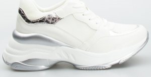 Estetino Sneakersy na koturnie ze wstawkami srebrne białe-38 1