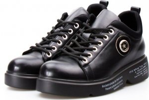 Estetino Sneakersy połyskujące na platformie z napisami czarne-36 5