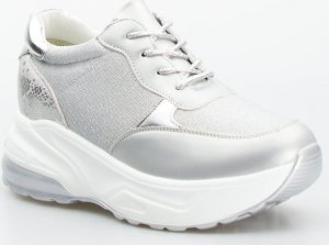 Estetino Sneakersy tekstylne połyskujące srebrne-37 2