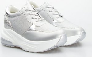 Estetino Sneakersy tekstylne połyskujące srebrne-37 5