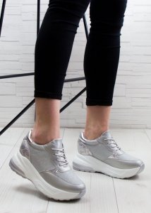 Estetino Sneakersy tekstylne połyskujące srebrne-37 6