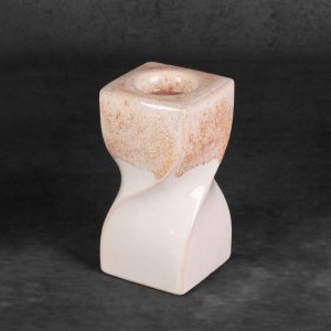 Eurofirany Nowoczesny świecznik ceramiczny RUBEN 8X8X16 beżowy x2 1