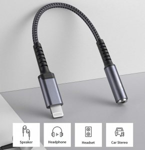 Adapter USB Dudao Adapter Przejściówka Ze Złącza Lightning Na 3,5 mm Mini Jack Szary 2