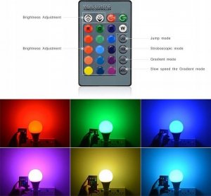 Żarówka diodowa LED RGB+W 2 in 1 E27 16 kolorów + 7