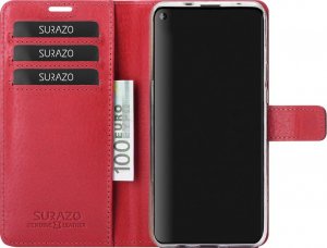 Surazo Skórzane etui na telefon Wallet case - Costa Czarna - Czerwone Pióro Xiaomi Redmi 9 2