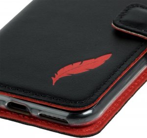 Surazo Skórzane etui na telefon Wallet case - Costa Czarna - Czerwone Pióro Xiaomi Redmi 9 6