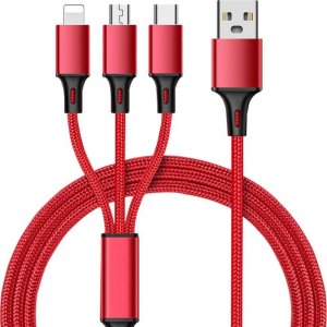 Kabel USB Retoo USB-A - USB-C + microUSB + Lightning 1.2 m Czerwony 1