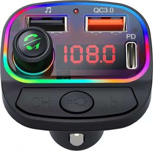 Transmiter FM 4kom.pl Transmiter FM Bluetooth 5.0 C14 odtwarzacz MP3 Ładowarka do auta USB + USB-C PD 2