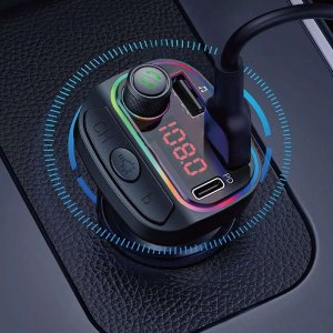 Transmiter FM 4kom.pl Transmiter FM Bluetooth 5.0 C14 odtwarzacz MP3 Ładowarka do auta USB + USB-C PD 6
