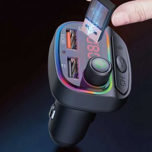 Transmiter FM 4kom.pl Transmiter FM Bluetooth 5.0 C14 odtwarzacz MP3 Ładowarka do auta USB + USB-C PD 7