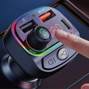 Transmiter FM 4kom.pl Transmiter FM Bluetooth 5.0 C14 odtwarzacz MP3 Ładowarka do auta USB + USB-C PD 9