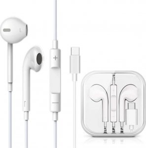 Słuchawki 4kom.pl Słuchawki przewodowe douszne Vega Colors EarPods USB-C Type C NEW CHIP Białe 1