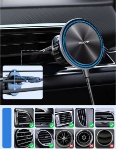 Joyroom Joyroom samochodowy uchwyt magnetyczny bezprzewodowa indukcyjna ładowarka Qi 15W (kompatybilna z MagSafe do iPhone) na kratkę nawiewu srebrny (JR-ZS290) 4