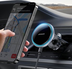 Joyroom Joyroom samochodowy uchwyt magnetyczny bezprzewodowa indukcyjna ładowarka Qi 15W (kompatybilna z MagSafe do iPhone) na kratkę nawiewu srebrny (JR-ZS290) 10