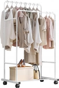 Strado Wieszak podwójny stojący na kółkach na ubrania - Costway W050 (Biały) uniwersalny 1