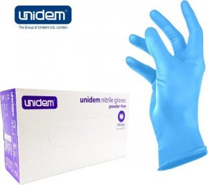 Import Unidem - rękawiczki nitrylowe diagnostyczne, bezpudrowe, niebieskie, jednorazowe 100szt w opakowaniu, S 1
