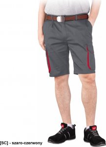 R.E.I.S. LAND-TS  - Elastyczne męskie krótkie spodnie ochronne LAND, 62% poliester, 35% bawełna, 3% elastan, 240 g/m - szaro-czerwony L 1