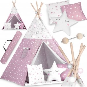 Namiot tipi dla dzieci ze światełkami Nukido - różowe w gwiazdki 1