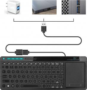 Klawiatura Bezprzewodowa RGB LED z touchpadem do PC TV tabletu Czarna + Stojak na biurko 4