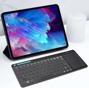 Klawiatura Bezprzewodowa RGB LED z touchpadem do PC TV tabletu Czarna + Stojak na biurko 10