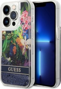 Guess Etui Guess GUHCP14LLFLSB Apple iPhone 14 Pro niebieski/blue hardcase Flower Liquid Glitter 1