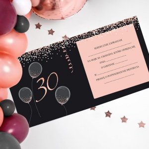 ZAPROSZENIA na 30 urodziny Rosegold Black 10szt (+koperty) 3