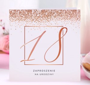 ZAPROSZENIA na 18 glamour Rosegold Confetti 10szt (+koperty) 2
