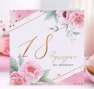 ZAPROSZENIA na 18 urodziny Piwonie 10szt (+koperty) 2