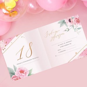 ZAPROSZENIA na 18 urodziny Piwonie 10szt (+koperty) 3
