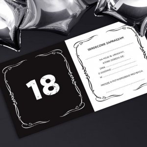 ZAPROSZENIA na 18 dla chłopaka Black z wąsem 10szt (+koperty) 3