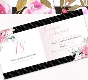 ZAPROSZENIA na 18 urodziny Kwiatowe Groszki 10szt (+koperty) 3