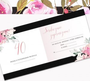 ZAPROSZENIA na 40 urodziny Kwiatowe Groszki 10szt (+koperty) 3