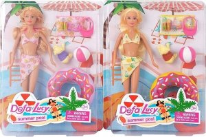 Adar Lalka 29cm surferka z zestawem plażowym 538849 Adar mix cena za 1 szt  lalka w stroju kąpielowym, pies, koło do pływania, piłka plażowa, kocyk, 2x okulary, 2x butelki z sokiem, opaska z daszkiem 1