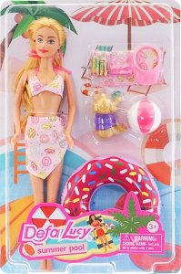 Adar Lalka 29cm surferka z zestawem plażowym 538849 Adar mix cena za 1 szt  lalka w stroju kąpielowym, pies, koło do pływania, piłka plażowa, kocyk, 2x okulary, 2x butelki z sokiem, opaska z daszkiem 2