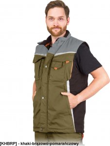 Leber&Hollman LH-NAW-V - Bezrękawnik ochronny ocieplany NEW AGE, materiał canvas, 270 g/m, stójka, odblaski, 6 kieszeni - khaki-brązowo-pomarańczowy 2XL 1