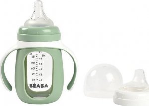 Beaba Beaba Szklana butelka treningowa w silikonowej osłonce 2w1 210 ml Sage green 1